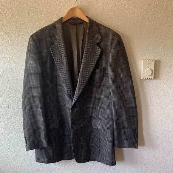 Nordstrom Made in USA 100% Wool Navy Brown Tweed Two Button Blazer men 44L - Picture 1 of 16